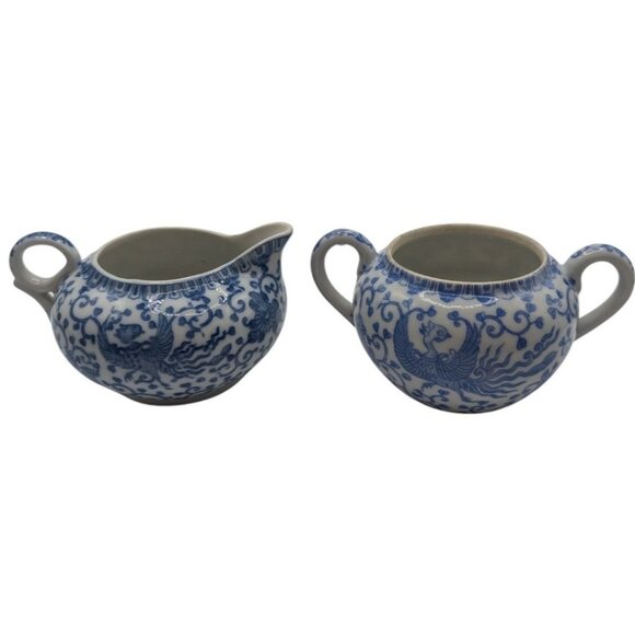 Antique 1921 Noritake Creamer - Phoenix Pattern Blue White & Vtg Japan Sugar mis - Picture 2 of 11